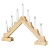 LED candlestick, wooden, 29 cm, 2x AA, indoor, warm white, timer