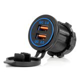 Waterproof Phone Charger with BLUE LED Backlight 2xUSB QC3.0 12/24V AMIO-04218