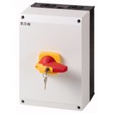 DMM-160/3/I5/C-R Switch-disconnector, DMM, 160 A, 3 pole, Emergency switching off function, With red rotary handle and yellow locking ring, cylinder lock, in CI-K5 enc