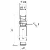 M12 male 0° / M8 male 0° A-cod. PUR 3x0.25 bk drag ch. 0.2m Lucid