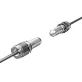 Fiber optic sensor head, through-beam, cylindrical axial, diameter 7.2 mm, R4 chemical and oil resistant fiber, 2 m cable E32 1567G