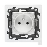 Single socket outlet with earthing for IP44 version with frame seal, without shutters, (module), Simon 24, IP44, 16A, white, Flap color: Transparent
