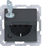 SCHUKO wall socket, single-wall + locking, plug-in type A.x/C.x, anthracite