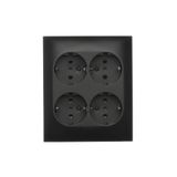 Quadruple socket outlet with SCHUKO earthing - IP20 version, with shutters, 16A, quick connection, black matt