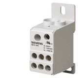 Distribution block 1-pole, 125 A, 690V Input: 1x 10-35+1x 45824 mm2 Output: 6x 2.5-16 mm2