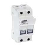 Fuse holder UL certified for photovoltaic applications, for 10X38mm fuses. 32A rated current at 1000VDC, 2P. Without status indicator. 2 modules