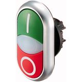 M22-DDLF-GR-X1/X0 Double actuator pushbutton, RMQ-Titan, Actuators and indicator lights flush, momentary, White lens, green, red, inscribed, Bezel: titanium