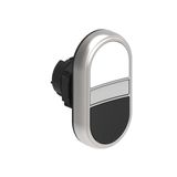 Double-touch actuator, spring return, white indicator Ø22mm Platinum series chromed plastic, 2 flush pushbuttons. Both spring return, White - Black