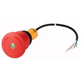 C22-PVT45P-MPI-K11-P65 Emergency stop/emergency switching off pushbutton, Palm-tree shape, 45 mm, Turn-to-release function, 1 NC, 1 N/O, Cable (black) with non-terminated en