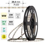 LED strip SMD2216 WW, 238LED/m, 7,2W/m, DC 24V, 660lm/m, CRI90, IP20, 4mm, 5m