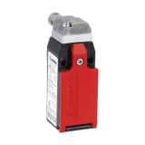 Limit switch, K series, hinge operating, 1 bottom cable entry. Dimensions to EN 50047, metal body, contacts 2NO+1NC slow action. Short cylinder shaft