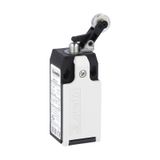 Limit switch, K series, roller side push lever, 1 bottom cable entry. Dimensions to EN 50047, plastic body, contacts 1NO+1NC snap action. Metal roller