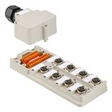 Hood distributor, M12, 30 V, A-coded, LED: Yes, LED initiator: Yes, Wiring type: DIP switch