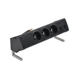 Desk socket set: 3x250V type E + 2xRJ45 plate with Keystone mounting, 10 cm cable; black