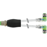 Y-Distr.M12 male/M8 fem. 90° A-cod. LED PUR 3x0.25 gy+drag-ch 0.3m