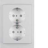 Double socket, SCHUKO with frame, 16 A, 250 V~, screwless. clamps, Berker K.5, Alu, lacquered.