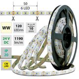LED strip SMD2835 WW, 120LED/m, 14W/m, 1190lm/m, IP20, DC 24V, 10mm, 5m