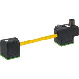 M12 male on top A-cod./ double valve A-18mm PUR 3x0.75 ye+drag-ch 0m