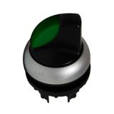 Ill. sel. switch, 3 pos., spring-return, green, clamp handle