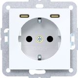 SCHUKO wall socket, earthed, 2 x USB C (PD), A.x/C.x, white glass.
