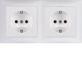 Combination SCHUKO soc. out. 2gang frame, S.1, p. white, matt, plastic