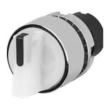 Knob selector switch, illuminated, white, 2-position, Cam A, metal