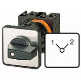 T0-2-8221/EZ Changeoverswitches, T0, 20 A, centre mounting, 2 contact unit(s), Contacts: 4, 90 °, maintained, Without 0 (Off) position, 1-2, Design number 8221