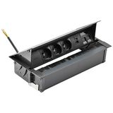 Mediaport Cover: 3x250V E type + USB A-C charger + 2xRJ45 plate, 10 cm cable; black