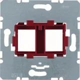 Mounting plate with red receptacle for 2-way modular jacks, flush-mounted module insert