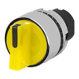 Knob selector switch, illuminated, yellow, 3-position, Cam O, spring return from RH, metal