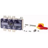 Switch-disconnector, DMV, 250 A, 4 pole, Emergency switching off function, With red rotary handle and yellow locking ring, With metal shaft for a cont