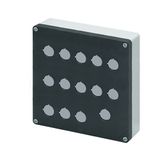 Aluminium push-button enclosure M10 200x200x85, 14 holes Ø 22, without cable entry