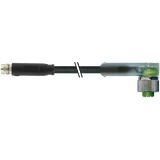 M8 male 0° snap-in/M12 fem. 90° A-cod.screw-in LED PUR 3x0.25 bk  1.5m