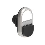 Double-touch actuator, spring return, white indicator Ø22mm Platinum series chromed plastic, 1 extended and 1 flush pushbuttons. Both spring return, White - Black