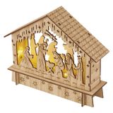 LED Christmas nativity scene, wooden, 15 cm, 2x AA, indoor, warm white, timer