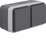 SCHUKO soc. out. 2gang hor. hinged cover surface-mtd, W.1, grey/light