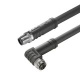 Power cable, Connecting line, M12 / M12, Number of poles : 4, 3 m, pin, straight - socket, 90&deg;, Shielded: No, LED: No, Sheath material: PUR, Halogen: No