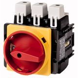 P5-315/EA/SVB/N Main switch, P5, 315 A, flush mounting, 3 pole + N, Emergency switching off function, With red rotary handle and yellow locking ring, Lockable in the