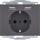 SCHUKO socket outlet/USB A-A, K.1, anthracite matt, lacquered