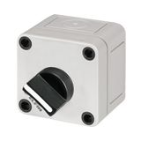 Polystyrene push-button enclosure 65x65x57 with 2-position knob selector switch, black