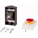 P1-25/I2H/MBS/SVB Main switch, P1, 25 A, surface mounting, 3 pole, Emergency switching off function, With red rotary handle and yellow locking ring, Lockable in the 0 (