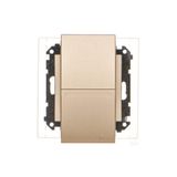 Double socket outlet with pin earthing IP44 with sealing (module), same color flap and cover, module, 16A, quick connection, champagne matt