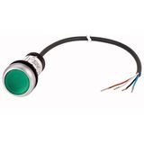 C22-DRL-G-K10-24-P62 Illuminated pushbutton actuator, classic, flat, maintained, 1 N/O, green, 24 V AC/DC, cable (black) with non-terminated end, 4 pole, 1 m