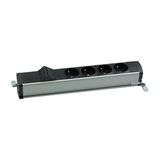 Standard power strip set: 4x250V type E + 2xRJ45 plate with Keystone mounting, screw, aluminum black