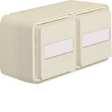 SCHUKO soc.out. 2g hor. hinged cover surf.-mtd,enhncd contact prot.,W.