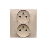 Double socket outlet with earthing and shutters - Czech pin system, (Complete product), 16A, 250V, Screw, cream white/electro white