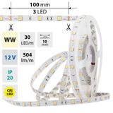LED strip SMD5050 WW, 30LED/m, 7,2W/m, 504lm/m, IP20, DC 12V, 10mm, 50m