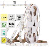 LED strip SMD2835 EWW, 80LED/m, 7,2W/m, DC 24V, 1215lm/m, CRI90, IP20, 10mm, 5m