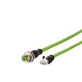 M12 Industrial Ethernet cable, D-coded, 2.0 m, M12 jack straight - RJ4