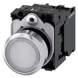 Illuminated pushbutton, 22 mm, round, metal, shiny, white, pushbutton, flat, momentary contact type, with  3SU1152-0AB60-1BA0-Z Y12
